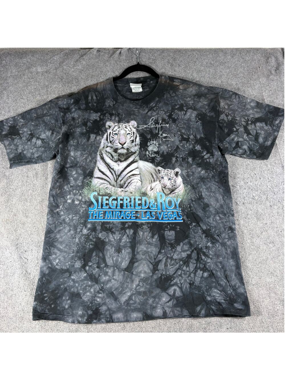 Vintage 90s Siegfried & Roy Shirt Men Large Gray White Tiger Tie Dye Graphic Tee